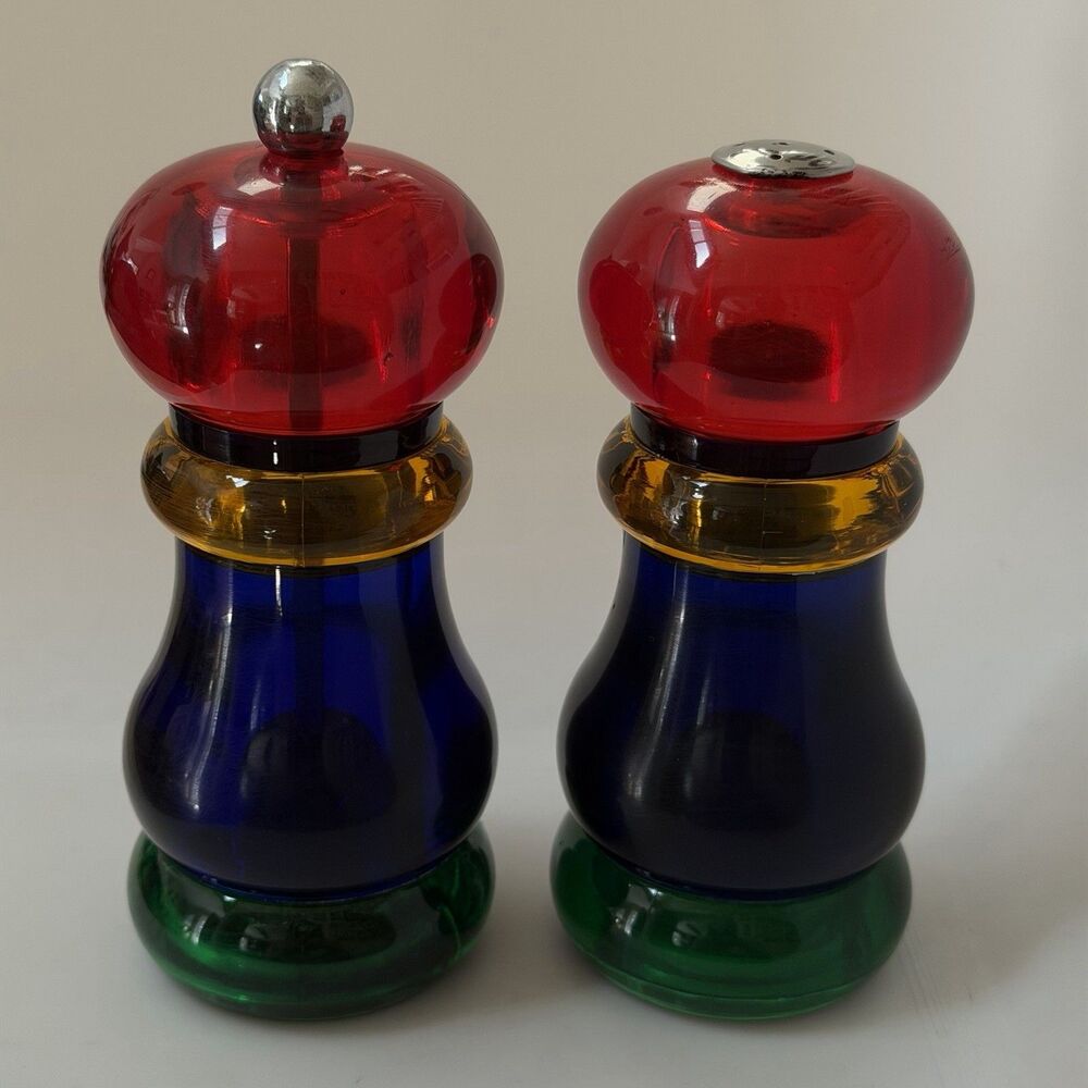Vintage Olde Thompson Sunset Fiesta Acrylic Salt Shaker Pepper Mill Set USA